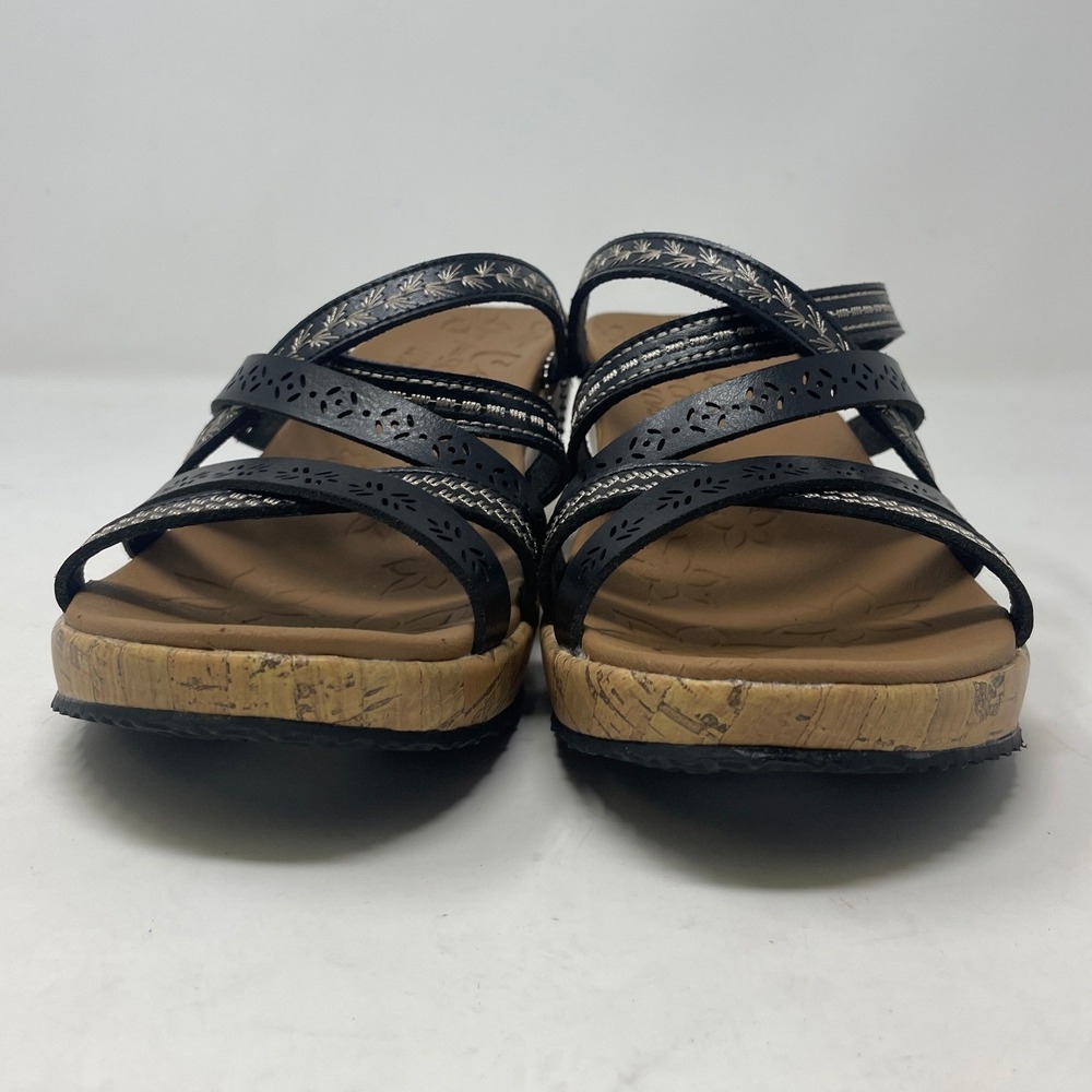 Skechers Cali Womens 9 Black Luxe Foam Wedge Sandals 31714 Strappy Cork Heel - Picture 3 of 8